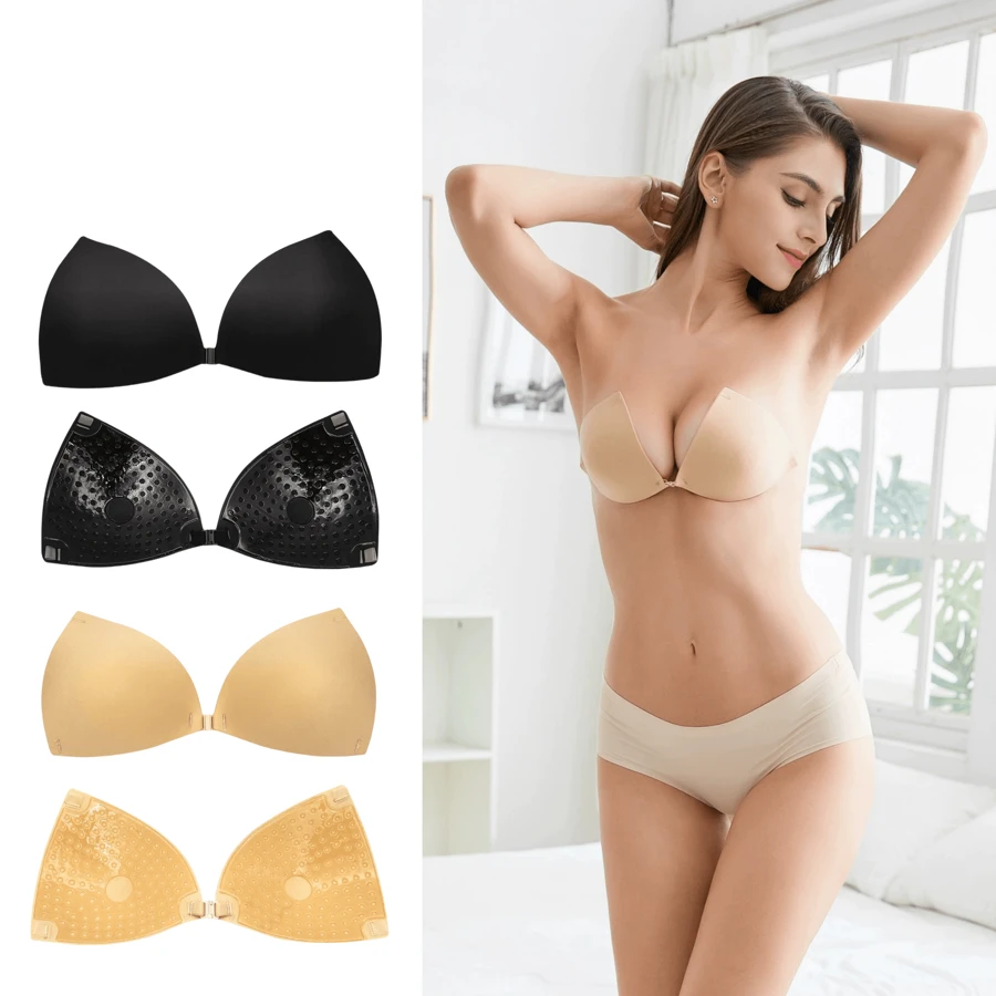 1 Pc Or 4 Pcs Sticky Bra, Backless Strapless Bra Push Up, Adhesive Invisible Lift Up Bras - Multicolor - View 1