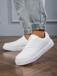 Classic White Sneakers New Casual Flat Platform Shoes, Versatile Men's Spring Autumn Students Footwear - White - View 4