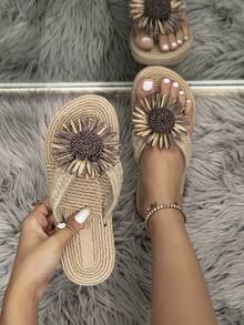 أحذية نسائية بتصميم زهري أبيض، صنادل شبيهة بالنسيج...