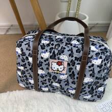 Sanrio 1 pieza Bolso de hombro vintage de Hello Kitty de Sanrio, nueva bolsa de almacenamiento de gran capacidad con estampado de leopardo, bolso de almohada lindo y a juego, bolsa de almacenamiento multifuncional con estampado floral de Hello Kitty, bolsa de almacenamiento plegable