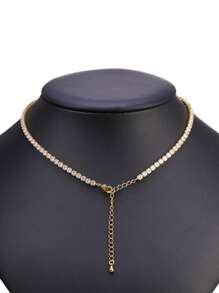 1pc Tennis Necklace With Zirconia, Gold-Plated Jewelry For Women, Gift For Teachers - Yellow Gold - View 4