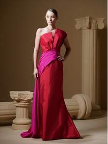 V.DRESSES Off-Shoulder Strapless Asymmetrical Mermaid Women's Evening Prom Dress - Red - View 4