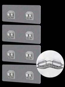 4 个双爪透明粘合挂钩，强力无损免钻粘垫，适用于浴室和厨房的壁挂式架子支架 - 4pcs - 查看 10