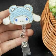 Sanrio 1 pezzo Porta badge a rullo retrattile in acrilico con personaggi di Hello Kitty e amici, adatto per medici, infermieri, insegnanti - Accessorio per auto, zaini, con effetto glitter