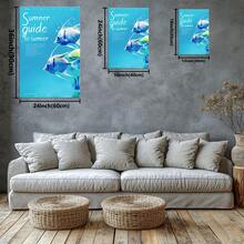 Summer Poster With Blue Fish And Bubbles. Large Wooden Framed Wall Painting Artist Home Decoration Oil Painting - Bedroom, Bathroom, Living Room, Office, Kitchen, Christmas Gifts - 1 Piece