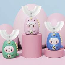 Cepillo de dientes eléctrico en forma de U para adolescentes con 1 cabezal de cepillo, cepillo de dientes con 3 modos de onda de dinosaurio de dibujos animados con diseño impermeable IPX7 y limpieza de 360 grados, regalo de cumpleaños para niños y niñas