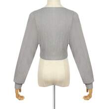 1pc Women's Shrug Cardigan, New Fashion Tie-Front Long Puff Sleeve Cropped Open Front Lightweight Outerwear - Multicolor - View 6