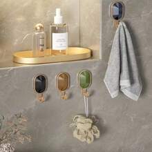 2pcs Random Color Luxury Semi-Precious Stone Adhesive Hooks, Strong Load Bearing, No Drill, Suitable For Door, Kitchen, Bathroom, Wall