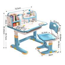 Widened Desktop Multi Separation Cartoon Pattern Desk Chair Set Kids Adjustable Height Study Table With Drawer Chair Set - Blue - View 5