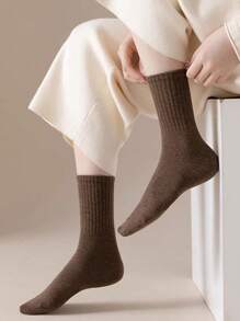 1 paire/5 paires/8 paires Chaussettes mi-mollet douces et confortables simples et décontractées pour femmes, pour le printemps et l'automne, convenant pour le yoga et les sports de plein air