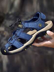 CLOHOO Brand Genuine Leather Rubber Thick Sole Handmade Casual Closed Toe Men's Sandals, Breathable & Versatile Beach Shoes - Blue - View 3