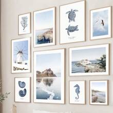 1 件海龟海马珊瑚动物墙面艺术帆布画海报印刷品墙壁适用于客厅家居装饰无框架 - 彩色 - 查看 6