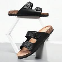 Adjustable Buckle Unisex Casual Slippers, Soft Cork Slide Sandals, Outdoor Beach Shoes, Suitable For Men And Women, Plus Size - Black - View 4