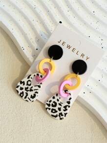 1 paire de boucles d'oreilles pendantes acryliques entrelacées à imprimé léopard, élégantes pour femmes