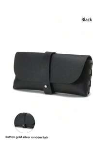 1pc Glasses Case With Buckle Closure, Portable Eyeglasses Box For Sunglasses And Reading Glasses, Colored Pu Leather Pink