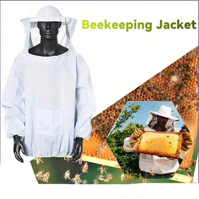 1 件套养蜂服带面纱，养蜂手套棉质养蜂服养蜂人装备工作服（白色）