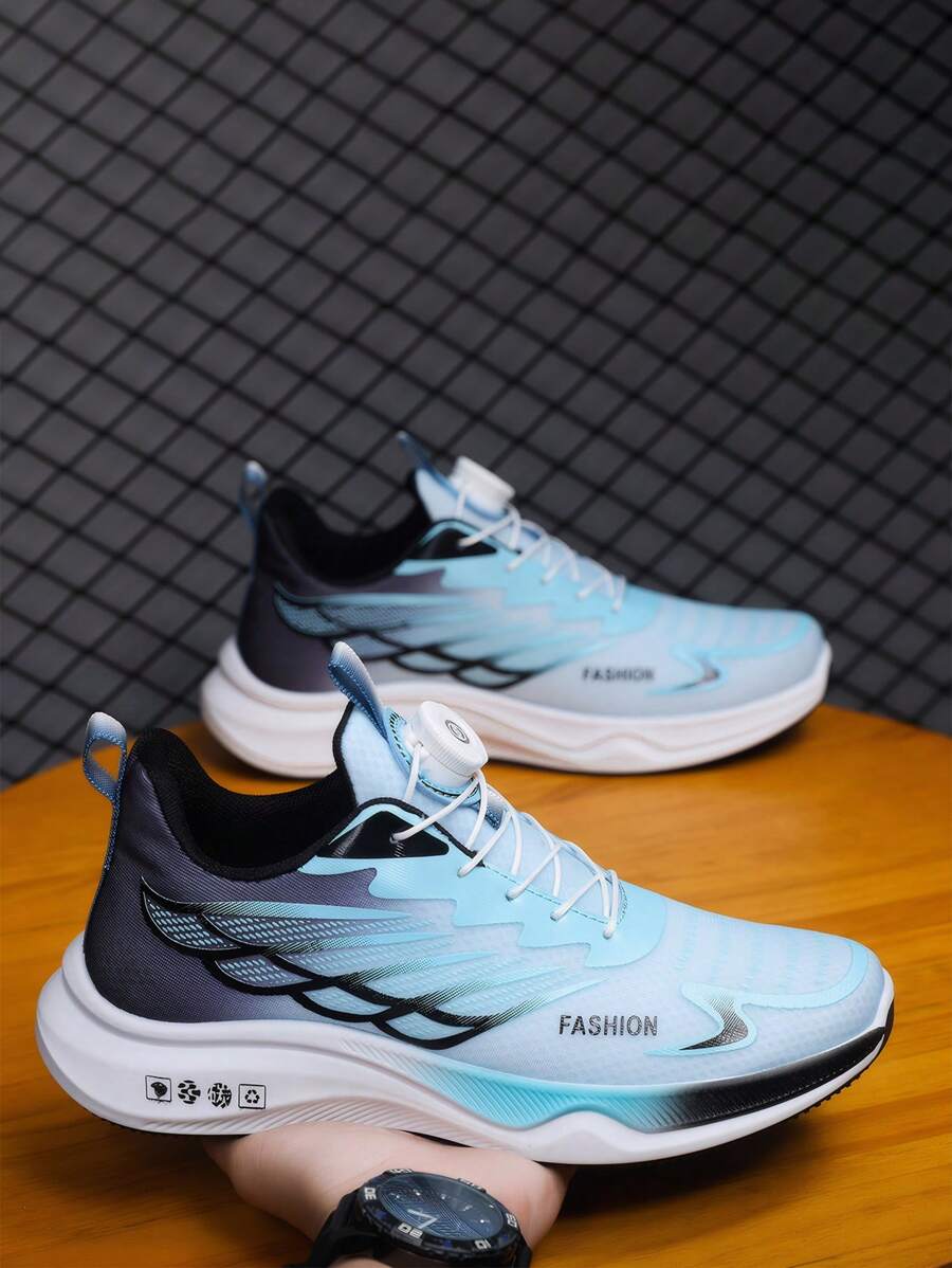 Color sólido botón giratorio diseño de los hombres de carretera zapatos para correr, patrón de rayas zapatos casuales ligeros, cómodos y transpirables zapatillas de deporte de los hombres para correr al aire libre, ciclismo, fitness y ropa casual.