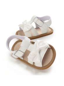婴儿夏季凉鞋防滑幼儿鞋白色皮革蝴蝶结可爱鞋适合婴儿女孩 0-1 岁 - 白色 - 查看 5