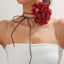 1件装大号红色花朵颈链，女士晚装 - 紅色 - 查看 2