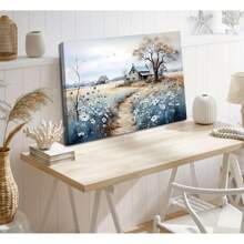 2D Flat-Rustic Farmhouse Canvas Wall Art Beautiful Field Painting Wildflower Barn Print Nature Scenery Picture French Countryside For Bathroom Bedroom Living Room Wall Decor (Wrapped Canvas Framed MADE In USA)-Wrapped Canvas