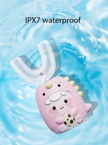 Cepillo de dientes eléctrico en forma de U para adolescentes con 1 cabezal de cepillo, cepillo de dientes con 3 modos de onda de dinosaurio de dibujos animados con diseño impermeable IPX7 y limpieza de 360 grados, regalo de cumpleaños para niños y niñas