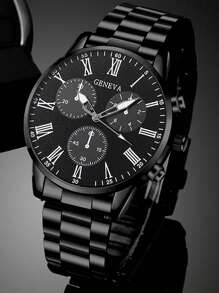 Conjunto de 4 piezas de reloj de cuarzo de moda para hombre - Estilo de negocios con colgante de flecha, pulsera, anillo, reloj de acero inoxidable con pantalla analógica precisa, cómodo, adecuado para uso casual y deportivo - Regalo ideal para él