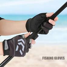 1 Pair Grey Arrow Fingerless Anti-Slip Gloves For Men & Women, Suitable For Fishing, Kayaking, Cycling, Rowing, Driving - Black - View 2