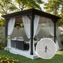 1 Piece White Outdoor Mosquito Net Curtain, Transparent Decorative Breathable Mesh, Adjustable Height, Easy Installation For Patio, Balcony, Garage Door, Backyard, Porch, Gazebo - White - View 12