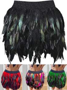 Women's Artificial Feather Mini Skirt, Polyester Feather Skirt For Family Party, Gothic Rave, Prom, Cocktail, Evening Dress, Lovely Short Skirt, Suitable For Spring, Summer, Autumn, Winter - Multicolor - View 5