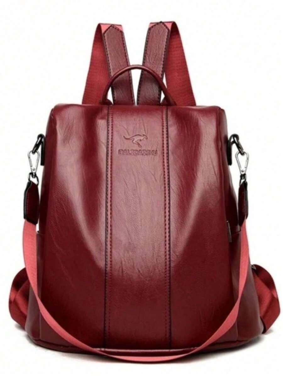 Vintage Soft Leather Anti-Theft Backpack High Capacity Kangaroo Shoulder Bag - 紅色 - 查看 1