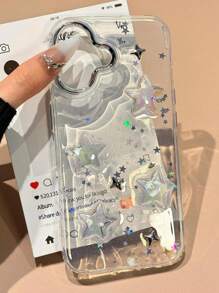 韩版亮片滴胶亚克力星星透明电镀镜头手机保护壳适用于 17 16 15 14 13 12 11 Pro Max 时尚后盖 - 無色 - 查看 5