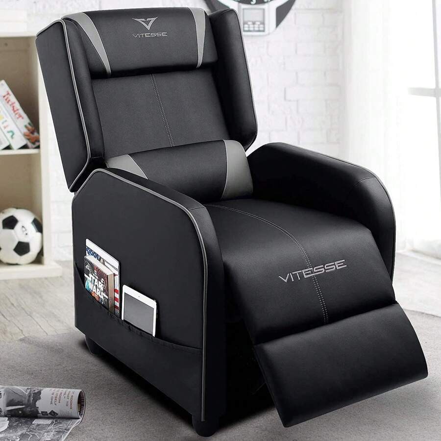 Gaming Recliner Chair, Racing Style, Single PU Leather, Ergonomic, Comfortable, Modern Sofa For Living Room, Home Theater Seating - Grey - View 1