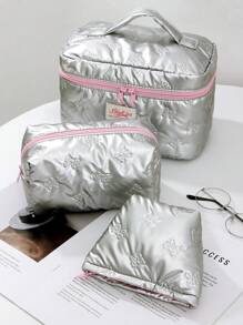 1 Pieza/Set Bolsa de Maquillaje Plateada Impermeable, Bolsa de Lavado, Bolsa de Maquillaje Portátil Elegante y Casual, Bolsa de Maquillaje Multifuncional y Sencilla, Bolsa de Almacenamiento Grande, Puede Usarse para Accesorios como Carteras, Lápices Labiales, Toallas Sanitarias, Monedas, Llaves, Bolsas de Almacenamiento de Viaje, Gafas de Sol, etc. Adecuado para Mujeres, Niñas, Adolescentes. Regalo de Cumpleaños, Regalo de Aniversario, Regalo para Madres. Bolsa de Maquillaje Impermeable.