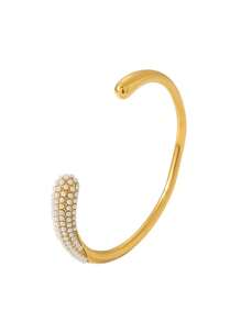 1pc Elegant Stainless Steel Bracelet With 18K Gold Plated, Rhinestones & Pearl Elements, Waterproof And Non-Fading, Suitable For Women's Gift