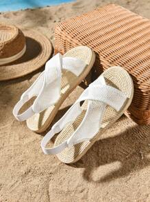 新款设计罗马凉鞋户外装韩版女式平底防滑简约鞋 - 白色 - 查看 5