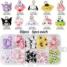 Sanrio 35/50pcs Cute Cartoon Animal Jewelry Making Kit - Sanrio Characters Themed (Kitty, My Melody, ) 3D Resin Pendant Charms, Suitable For DIY Necklace, Earrings, Keychain, Bracelet, Phone Case, Decor, Assorted Color And Design