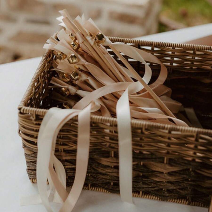 10/20pcs Wedding Wands Party Streamers Gold Bells Satin Ribbons Magic Fairy Wands Bridal Shower Photo Prop Romantic Wedding Send Off Kissing Bells Wedding&Bridal Party Favors Gifts Birthday Graduation Birthday Decorations Party Decorations Bachelorette Summer Beach Back To School School Supplies Room Decor - Multicolor - View 1