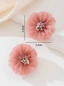 1 对时尚百搭夏季花卉面纱耳钉，适合女士日常佩戴 - 卡其色 - 查看 4