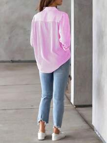 Women's Striped Dress Shirt Striped Blouse - 淺粉色 - 查看 8