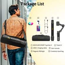 AOCHUAN 可折叠便携式云台稳定器 7.0 防抖升级版 7 色磁吸补光灯 运动时顺滑对焦 360 度旋转追踪开关 AI 手势控制 适用于全景广角电影直播延时拍摄 节日送礼佳品 兼容 Android 手机 手机相机智能跟随相机手机支架，360°旋转 适用于暑假、旅行度假、直播、Vlog、家庭聚会、手持自拍、户外活动、采访 Nan ActiveTrack - 黑色 - 查看 11