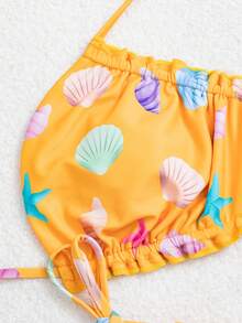 New Sexy & Cute Casual Ocean Creature Frill Trim Separate Bikini Swimwear - Yellow - View 3