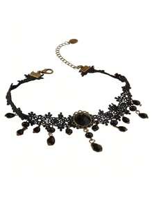 1pc Newly Arrived Fashion European & American Gothic Style Exaggerated Vintage Black Lace Choker Necklace For Women, Suitable For Daily Wear