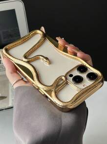 New Fashionable Gold Plated 3D Creative Hollow Snake Design Sturdy Anti-Drop Protective Case Compatible With Iphone 16 ProMax Waterproof Shockproof Scratch Resistant