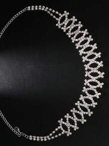 1pc Silver Customized Hollow Rhinestone Embellished Multi-Layer Necklace For Women - Silver - View 3