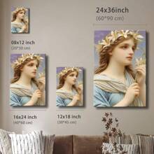 1pc Framed Canvas Wall Art Poster Modern Neoclassical Neutral A Woman Holding A Flower Wall Art For Living Room Bedroom Bathroom Kitchen Apartment Hotel, Artful Home Decoration - Framed, Vertical