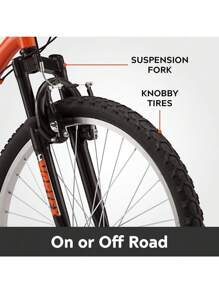 Pacific Mountain Sport Bike For Adult Youth Men Women, 24-26-Inch Wheels, 18-Speed Twist Shifters, Linear Pull Brake, Front Suspension, And Steel Frame - 24-Inch Wheels - Orange - View 4