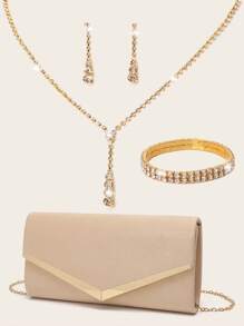 Women's Rhinestone Jewelry Rhinestone Jewelry Set Sparkling Necklace Earrings Bracelet Set Sparkling Wallet Handbag V-Shaped Metal Flip Handbag Velvet Elegant Envelope Bag Handbag Banquet Bag Handbag Women's Ball Handbag Metal Chain Handbag Wedding Party Handbag Cocktail Party Wedding New Wallet Banquet Bag Evening Dress Women's Bridal Evening Dress Ball - Apricot - View 2