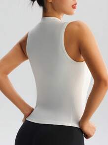 Chaleco ajustado de mujer con cremallera frontal, top deportivo para yoga y tenis de cuello alto y transpirable