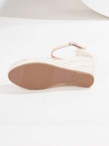 Women's Comfortable Non-Slip Strap Buckle Apricot Linen Rope Platform Wedge Sandals, Spring/Summer, Holiday - Apricot - View 4