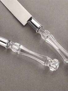2Pcs/Set Wedding Cake Cutting Set, Including Stainless Steel Blade Cake Knife And Server, Silver Color With Acrylic Faux Crystal Handle, Perfect For Wedding, Bridal Shower, Anniversary, Housewarming And Birthday Gifts Christmas Gift Back To School